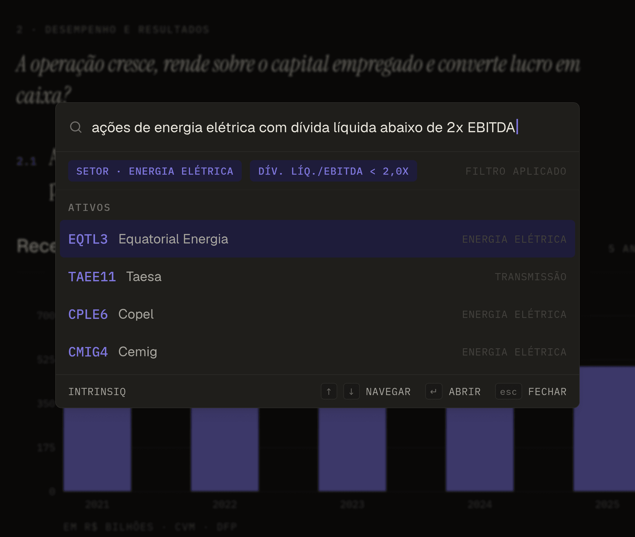 Busca de ativos com filtro descrito em linguagem natural
