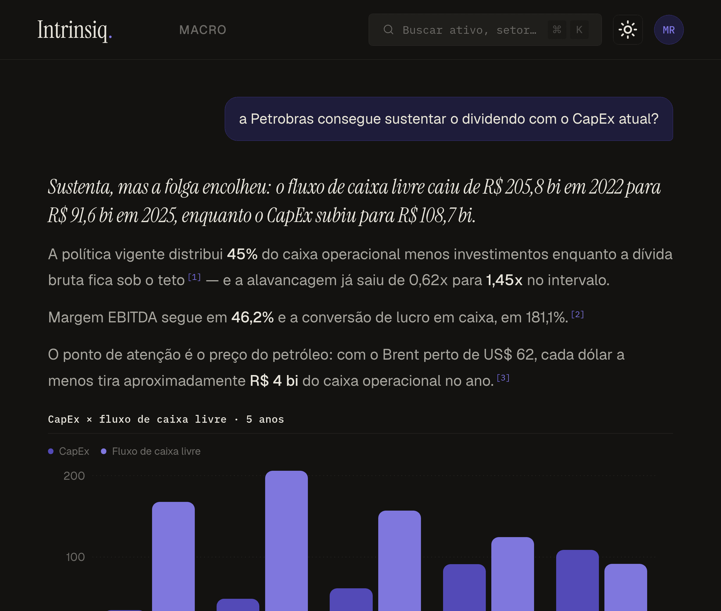 Resposta da IA com citação do documento e gráfico gerado por código