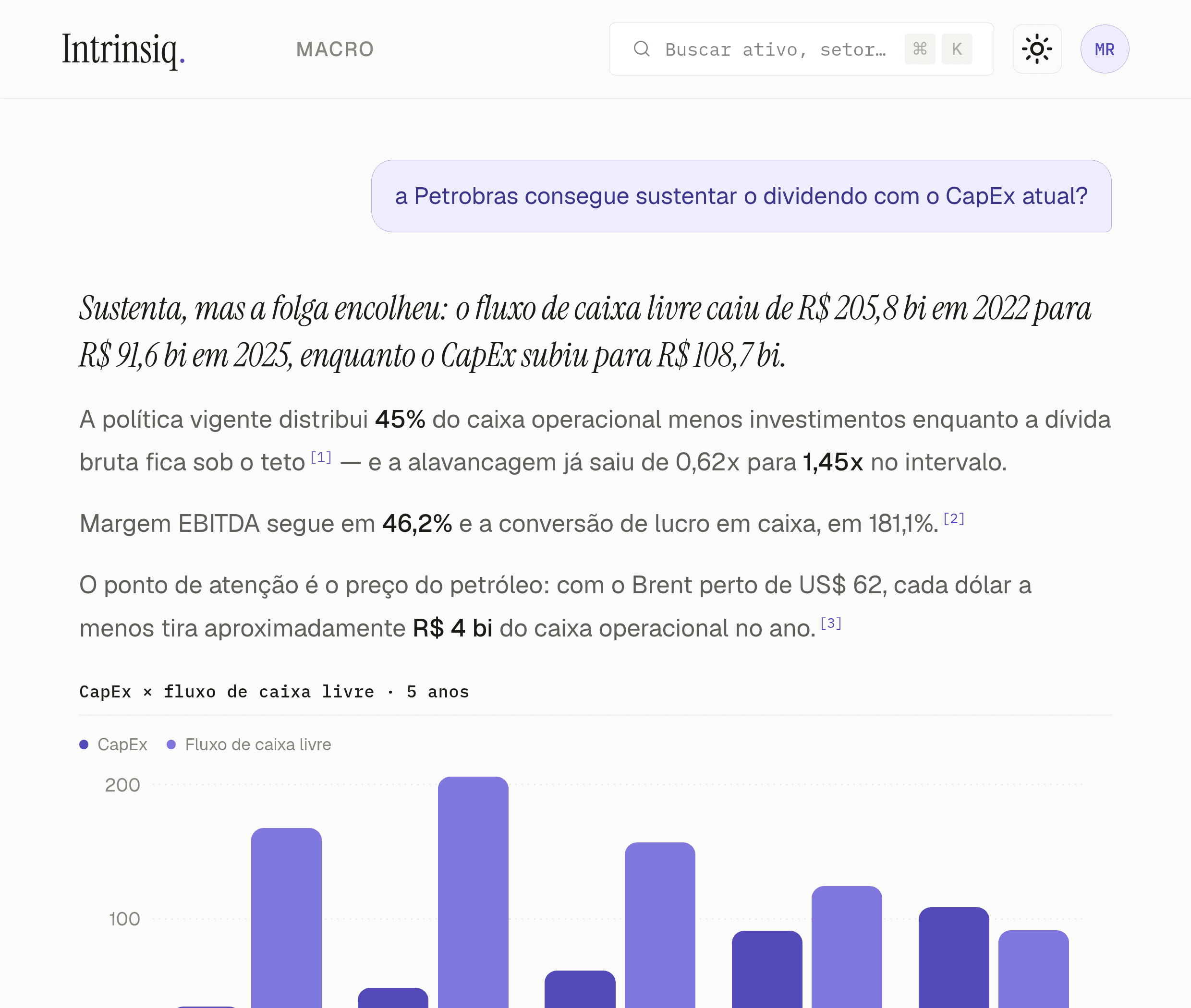 Resposta da IA com citação do documento e gráfico gerado por código